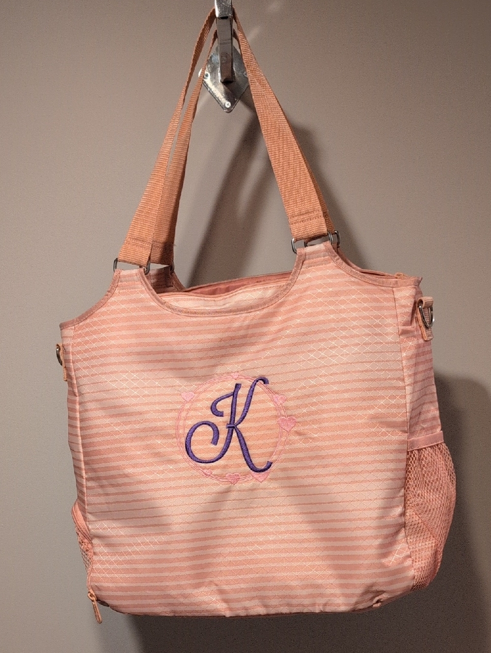 Monogram Pink Tote Bag with 'K' Embroidery